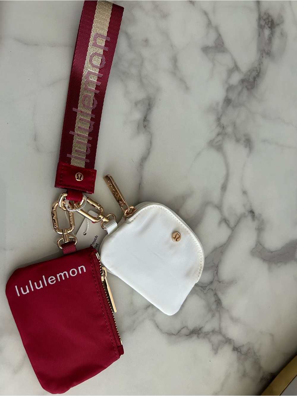 lululemon athletica Red and White Keychain Pouch Set
